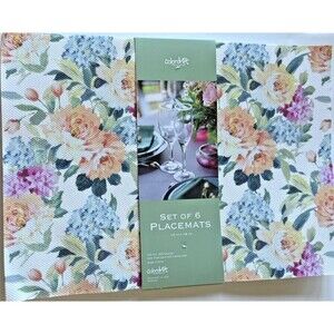 Colordrift Spring Summer Floral Placemats PVC Vinyl Set of 6 Wipe Clean 13x18"